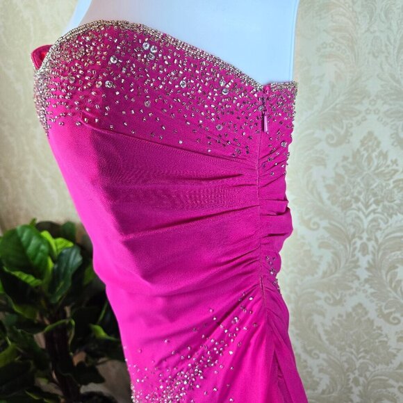 Precious Formals Size 10 Pink Strapless Beaded Formal Gown Prom Sweetheart Neck - Picture 7 of 14